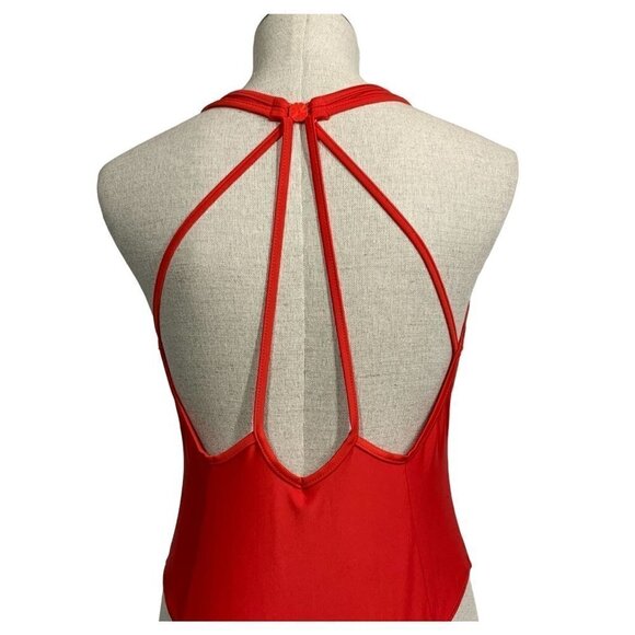 Low Cut High Leg Open Back One Piece Swimsuit - Siren Red Size Medium - Picture 5 of 9